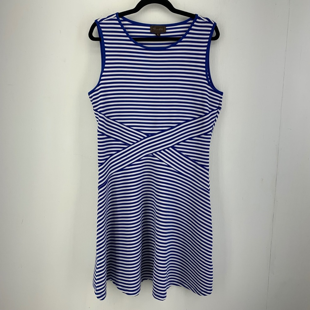 Trulli Womens XL Blue White Striped Sleeveless Nautical Dress Coastal Beach